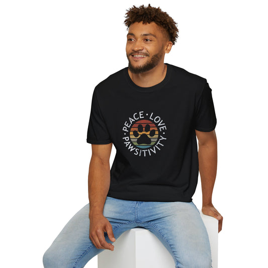 Peace Love Pawsitivity T-Shirt — Retro Dog Paw Tee for Dog Lovers | CartOrial